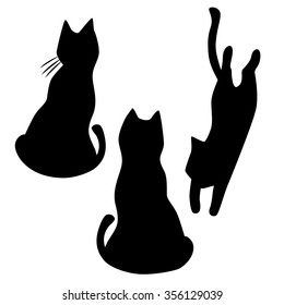 Black silhouette of cats set. Vector illustration isolated on white background.