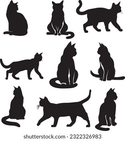 black silhouette cats vector illustration set