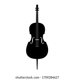 Silueta negra de violoncelo o bajo doble. Ilustración de material vectorial aislada en fondo blanco