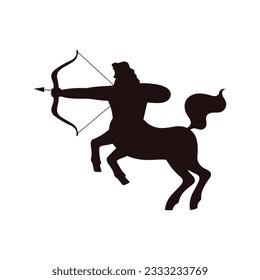 Silueta negra de estilo plano con arcos de centaurio, ilustración vectorial aislada en fondo blanco. criatura mítica, humana con cuerpo de caballo, elemento de diseño decorativo