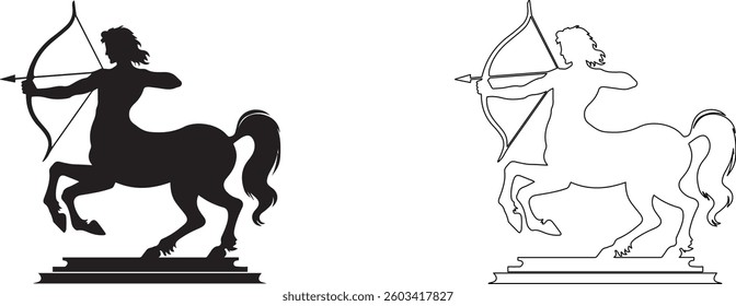Black silhouette of a centaur holding a bow and arrow, white background