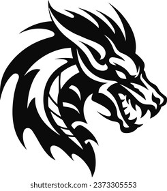 Black silhouette Chainese Dragon Tattoo on white background isolated vector illustration