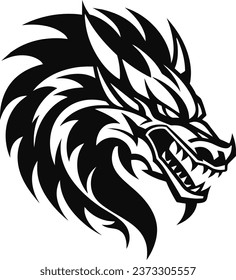 Black silhouette Chainese Dragon Tattoo on white background isolated vector illustration