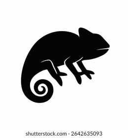 Silhueta Preta de Camaleão Lagarto Ilustração