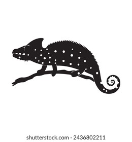 black silhouette of a Chameleon with thick outline side view isolated