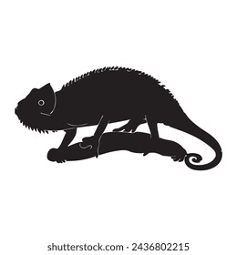 black silhouette of a Chameleon with thick outline side view isolated