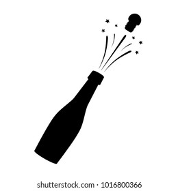 Black silhouette of a champagne bottle. Iconography. Vector illustration.