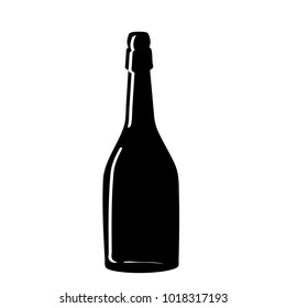 Black silhouette of a champagne bottle. Iconography. Vector illustration.