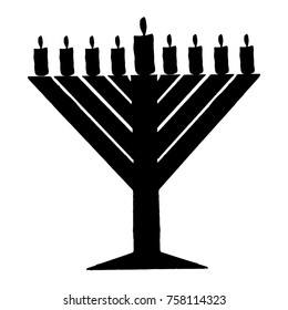 Black silhouette of Chanukiah. Triangular Chanukah Chabad. Jewish holiday of Hanukkah. Vector illustration on isolated background.