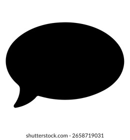 Silueta negra del icono de la burbuja del chat en el fondo blanco - símbolo plano de la comunicación, caja de mensajes, Vector del globo del discurso, diseño mínimo para la interfaz del App, elemento de UI, gráfico de las redes sociales
