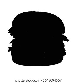 Uma silhueta preta de um cheeseburger com alface bacon e tomate em um A imagem é simples e minimalista com alto contraste