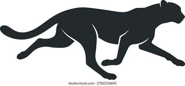A black silhouette of a cheetah in full stride, captured in a dynamic pose, showcasing its speed and agility.