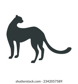 Black silhouette of cheetah or jaguar vector illustration. Drawing of silhouette of savannah predator in profile isolated on white background. Wildlife, nature, savanna, fauna concept