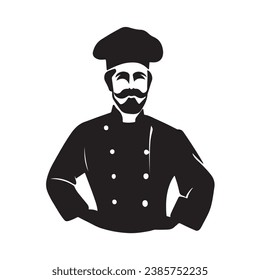 black silhouette of Chef with a chefs hat on white background