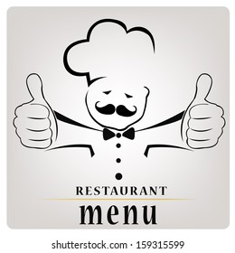 black silhouette of a chef with hands composed only by lines with text