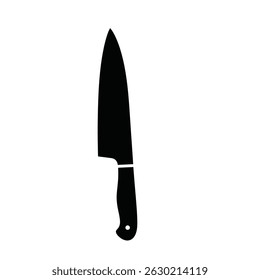 Black silhouette of a chef knife isolated on a white background for culinary concepts