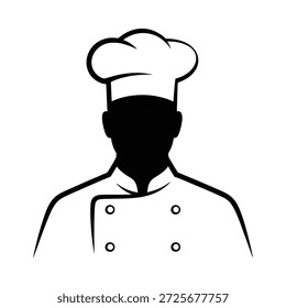 Silueta negra de un chef con un sombrero blanco y uniforme