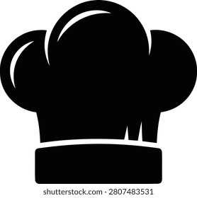 A black silhouette of a chef's hat, also known as a toque blanche, is shown against a plain white background.