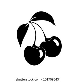 Black silhouette of a cherry. Icon, isolated on a white background. Vector illustration.
