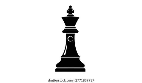 A black silhouette of a chess king stands isolated on a white background. This vector graphic depicts the classic game piece with a clean, minimalist design.