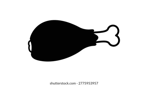 A black silhouette of a chicken drumstick is shown against a white background, creating a simple and graphic image.