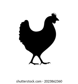 Black silhouette chicken. Farm bird pictogram. Hen glyph. Vector illustration flat design. Isolated on white background.