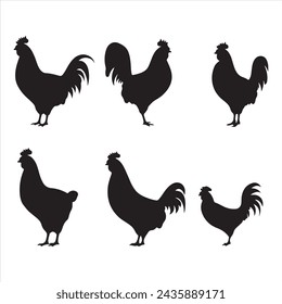 Un conjunto de pollo de silueta negra