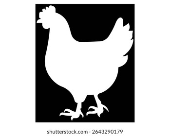 Black silhouette of a chicken standing on grass simple elegant hen icon vector illustration for farm and agriculture projects.Chicken Icon Flat Graphic Design.