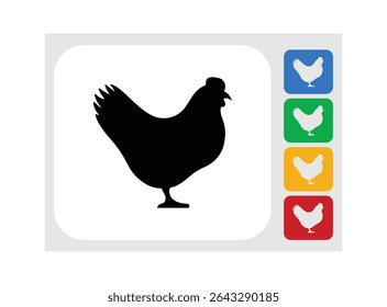 Black silhouette of a chicken standing on grass simple elegant hen icon vector illustration for farm and agriculture projects. Chicken Icon Flat Graphic Design.