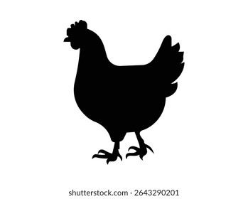 Black silhouette of a chicken standing on grass simple elegant hen icon vector illustration for farm and agriculture projects.Chicken Icon Flat Graphic Design.