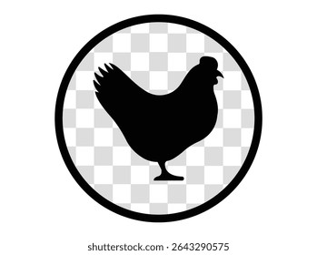 Black silhouette of a chicken standing on grass simple elegant hen icon vector illustration for farm and agriculture projects.Chicken Icon Flat Graphic Design.