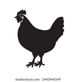 black silhouette of a Chicken with thick outline side view isolated