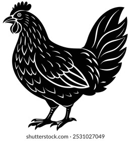 A black silhouette of a chicken vector clip art