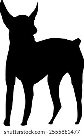 Black silhouette of a chihuahua dog isolated on a transparent background. Flat vector illustration