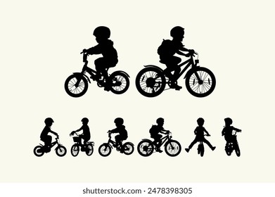 black silhouette of child with bicycle