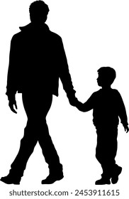 black silhouette of a child with his father without background