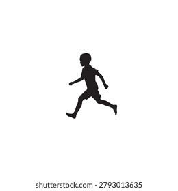 Black silhouette of a child running isolated on a white background simple