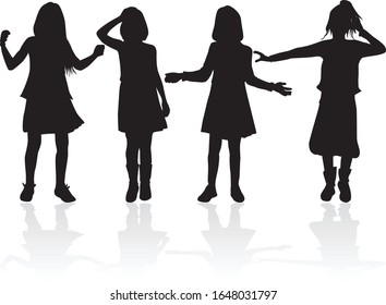 Black silhouette of children on white background.