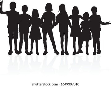 Black silhouette of children on white background.
