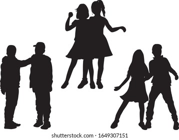 Black silhouette of children on white background.