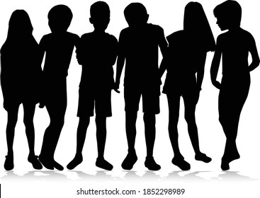 Black silhouette of children on white background.
