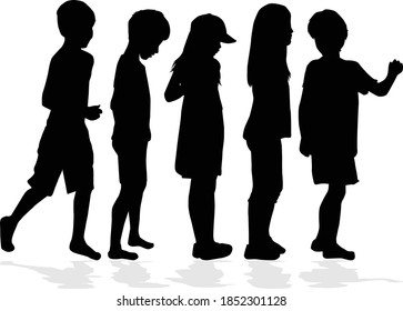 Black silhouette of children on white background.