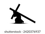 Black silhouette of Christ carrying the cross.