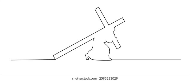 Black silhouette of Christ carrying the cross. Christian cross Jesus. Cross symbol. Cross. Calvary. Vector. 
