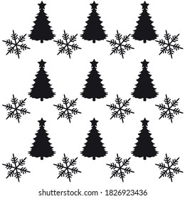 Black Silhouette Christmas Background Pattern, Vector, Illustration