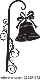 Black silhouette of Christmas bells with leafs vector illustration.