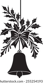 Black silhouette of Christmas bells with leafs vector illustration.