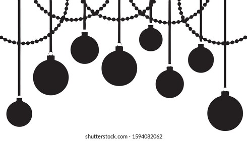 black silhouette of Christmas decorations on white background