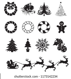 Black silhouette christmas set vector