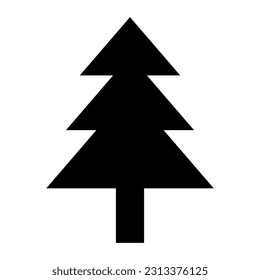 Black silhouette of Christmas tree. Fir tree black icon isolated on white background. Vector illustration.